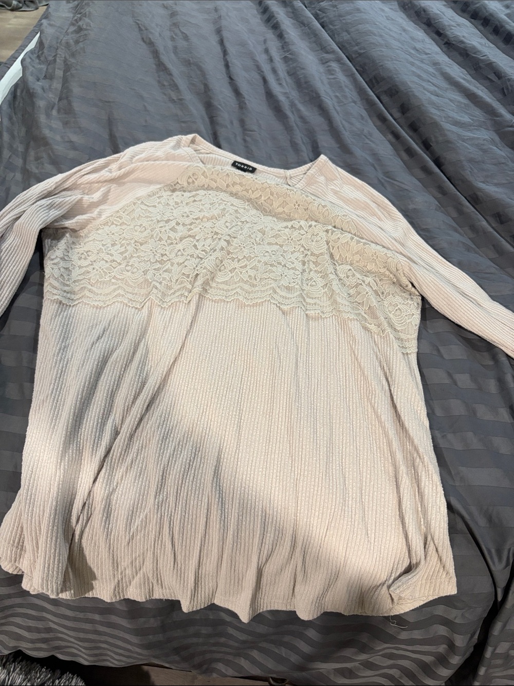torrid Cream Lace-Front Ribbed Long Sleeve Top
